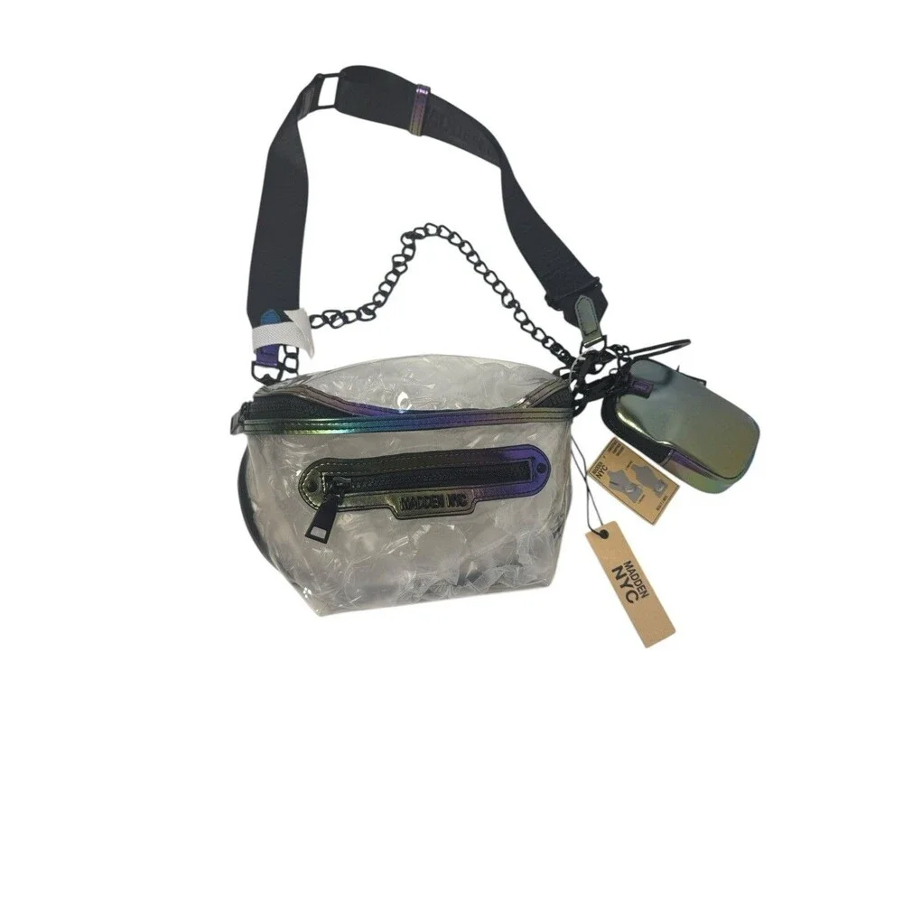Madden NYC Clear Stadium Approved Iridescent Crossbody Purse Barrel Bag Fanny